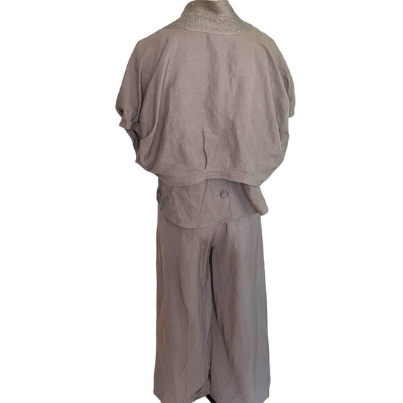 Crea Concept Pant Set Womens Three Piece Tank Top Trousers Shrug Cotton Linen - Picture 2 of 14